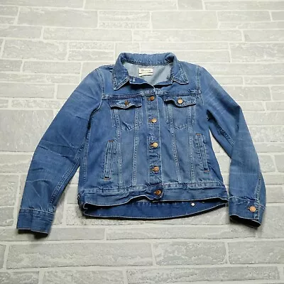 Madewell Denim Trucker Jacket Womens Large Blue Button Up Flap Pockets • $47.44