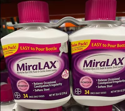 MiraLAX Laxative Powder Constipation Relief  For Gentle (34 Doses 2 Ct.) • $43.99