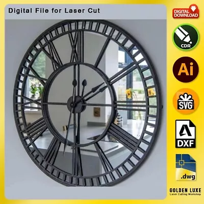 Wall Decorative Clock Mirrored CW-Earrings DXF SVG CDR File Vector For Laser Cut • $4.99