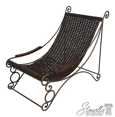 F63896EC: Vintage Leather & Iron Sling Lounge Chair • $1095