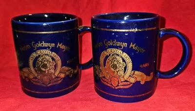 A Pair Of MGM Mugs/Cups Navy Blue W/Gold Logo Lion Roaring (Metro Goldwyn Mayer) • $14.99