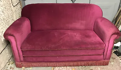 £249 • Buy Drop Arm 2 Seater Sofa - Vintage 1920-40s. Dark Pink Velvet. Castor Feet.