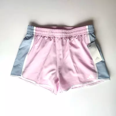 Adidas Girls Woven Athletic Shorts Size L (14 ) Pink & Gray Pacer Running Lined • $15.99