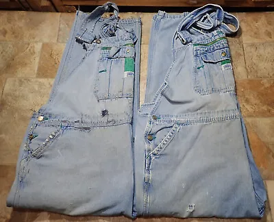 Lot Of 2 Liberty Distressed Denim Bib Carpenter Overalls Workwear 48x26 48x27 • $36