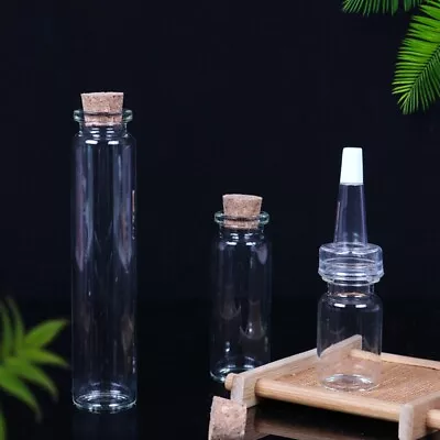 Small Bottles With Cork Stoppers Tiny Vials Small Clear Glass Jars Lids Storage • $6.69