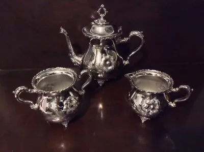 Victorian Quadruple Plate 3pc Tea Set Repousse Floral Design-Nicer Than Sterling • $375