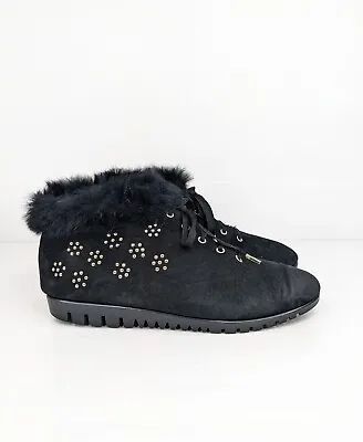 80s Vintage Ladies Black Suede Size 38 Studs Lace Up Ankle Boots Rock Grunge • $30