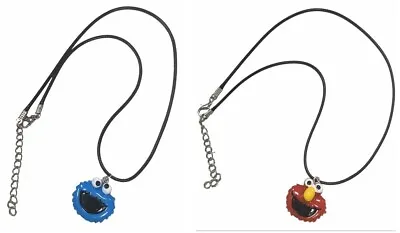 Handmade Elmo Or Cookie Monster Acrylic Pendant On Black Cord Necklace - 42cm • $7.51