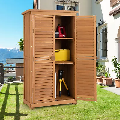 Wooden Storage Shed Garden Tool Cabinet Outdoor Tall Vertical Organizer Deck • $229.99