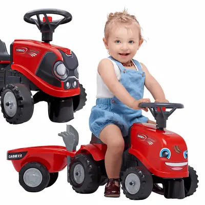 FALK Tractor Baby Case IH Ride-On Red With Trailer Akc. From 12 Months • £80.36