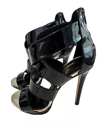 $35.99 • Buy Domenico Vacca Women's Black Patent Leather Strappy Heel Sandals Size 8