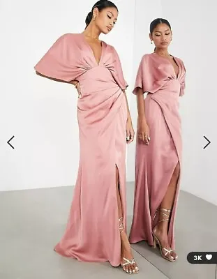 $120 • Buy ASOS EDITION Satin Kimono Sleeve Maxi Drape Dress - Dusky Rose