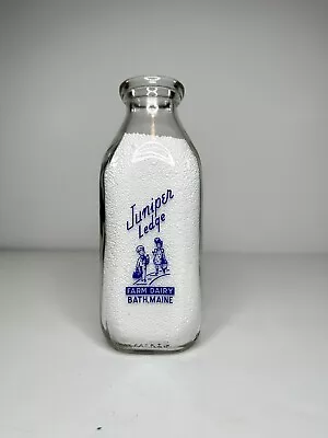 Vintage SSPQ MILK BOTTLE JUNIPER LEDGE FARM DAIRY BATH MAINE Quart • $39.99