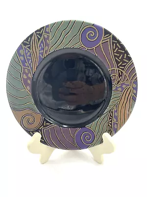 4 Arcoroc Tampico Salad Dessert Plates Black Glass Iridescent Abstract 1990s • $40