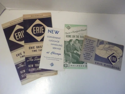 $9.99 • Buy 1941-1947 ERIE RAILROAD Lot Of Timetables, Ticket Envelope And Brochures