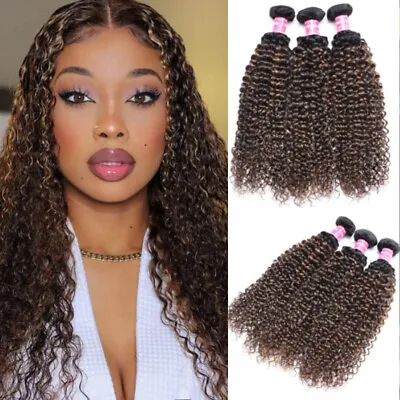 Malaysian Ombre Balayage Brown Curly Bundles Virgin Human Hair Extensions Weaves • $44.40