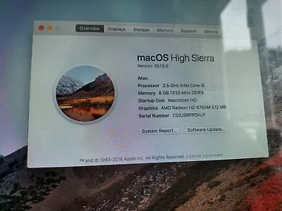 Apple IMac 21.5-Inch  Core I5  2.5 (Mid-2011) A1311 HIGH SIERRA  (ca14009) • £87.99