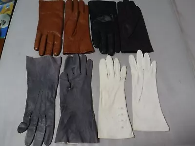GA6 Vtg Lot Of 4 Leather Fabric Gloves Driving France Black Ivory Brown Sz 7 Med • $19.99