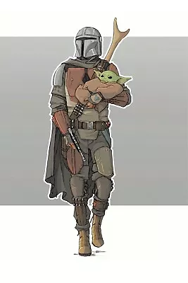 Baby Yoda Being Carried By Mandalorian Poster 12x18 Inches Free Shipping • $9.95