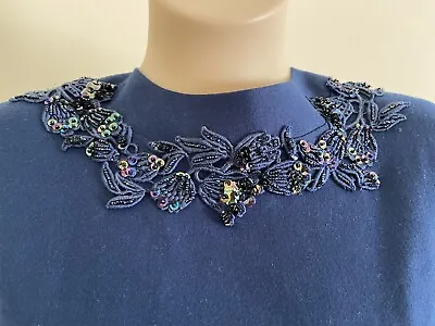 Tailored Vintage Dress Size 14 Blue Embroidery Wool As New • $40