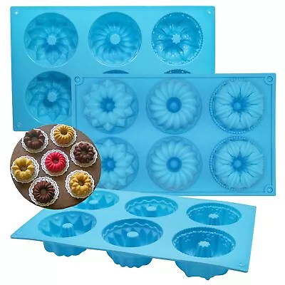 Mini Bundt Cake Pan 3pcs Silicone Fluted Tube Cake Pans 6 Cavity Heritage Bu... • $23.88