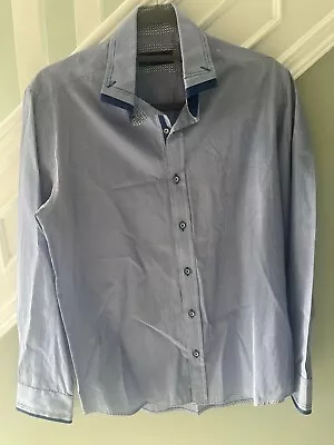 Mens Medium Long Sleeve Shirt Ottomoda Blue/White Pinstripe With Dark Blue Trim • £3