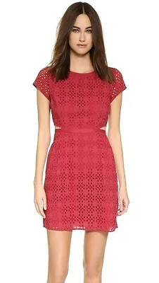 Madewell Red Eyelet Lace Happening Cutout Cotton Short Sleeve Dress Size 0 • $9.95