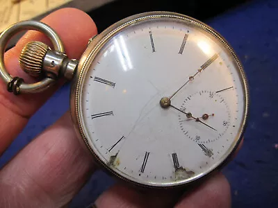 Large 58.5mm Silver Swiss OF Pocket Watch Ticks R Schmid Neuchatel • $59.95