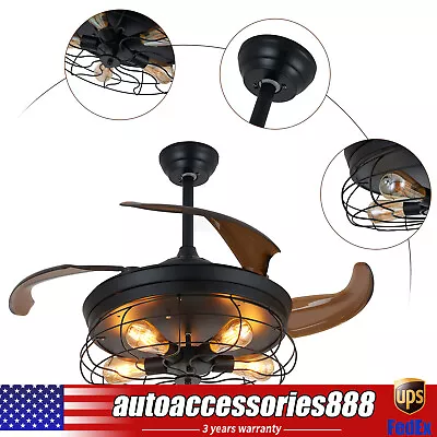 36'' Farmhouse Rustic Ceiling Fan Light Metal Caged Chandelier W/ Remote Control • $75.20