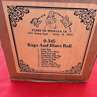 Nickelodeon Piano O Roll O-345 RAGS AND BLUES ROLL Rare Blues Songs • $150