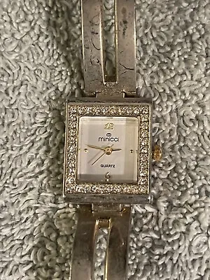 Original Minicci Women’s Watch W/ Silver Dial & Diamond Chips Case - Works • $39.50