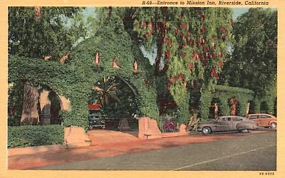Postcard CA Riverside Entrance To Mission Inn 1943 Linen Vintage PC H1333 • $3