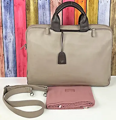 Radley Large Briefcase Laptop Bag Shoulder Bag Work Bag Beige Leather Used • £89