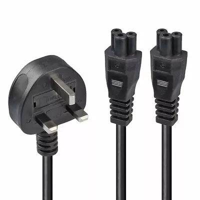 Lindy UK 3-Pin To Dual IEC C5 'Cloverleaf' Power Splitter Cable 2.5m Black 30428 • £4.98