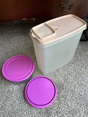 Vintage Tupperware Cereal Keeper 1588-6 Pink Lid & Canister W/purple Suction Lid • $17.99