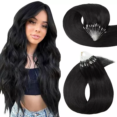 Hairro Microlinks Hair Extensions Human Hair 20 Inch 50g 100 Strands #01 Black • $36.99