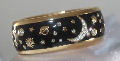 Swarovski Crystal Swan Signed Blue Enamel Celestial Stars Moon Bangle Bracelet • $74.99