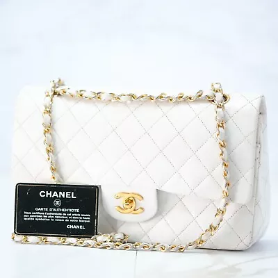 Chanel Matelasse Bouble W Flap Lambskin White Chain Shoulder Bag 1035461 Rank AB • $2500