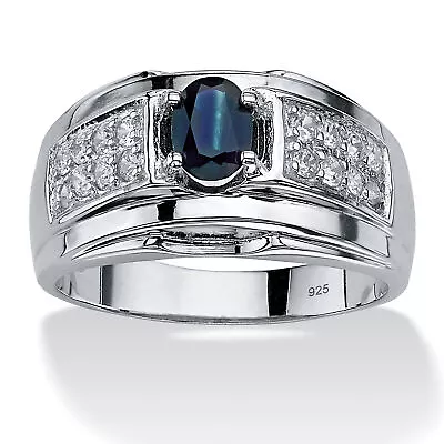 PalmBeach Jewelry Men's 1 TCW Genuine Sapphire And CZ Ring In .925 Silver • $71.82