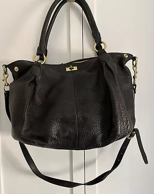 J. CREW Brompton Hobo Bag Purse Satchel Black Pebbled Leather Large Expandable • $87