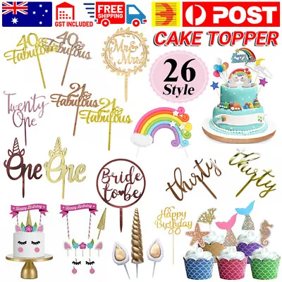 $6.45 • Buy Happy Birthday Cake Topper Unicorn Acrylic/ Cardboard Wedding Party Decorations