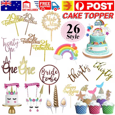 Happy Birthday Cake Topper Unicorn Acrylic/ Cardboard Wedding Party Decorations • $4.95