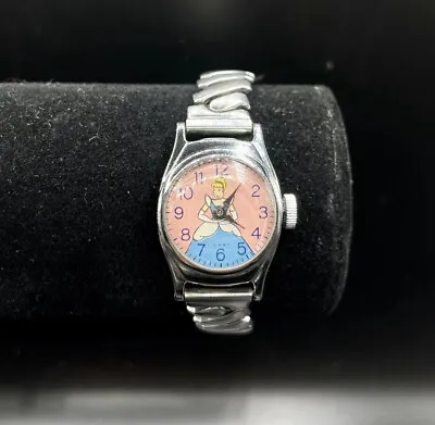 $30 • Buy Vintage 1950’s US Time Cinderella Disney Watch Stretchy Stainless Band Working