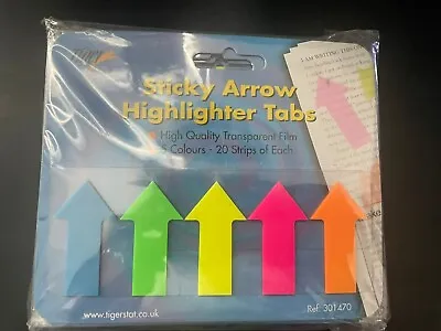 100 Neon Sticky Arrow Highlighter Tabs Adhesive Post Flags It Neon Page Marker • £1.75