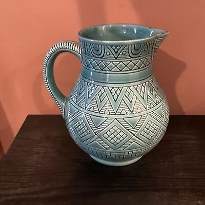 Vtg Musterschutz Turquoise Blue Water Pitcher #2935 4 S  Germany 6 1/2” • $39.99