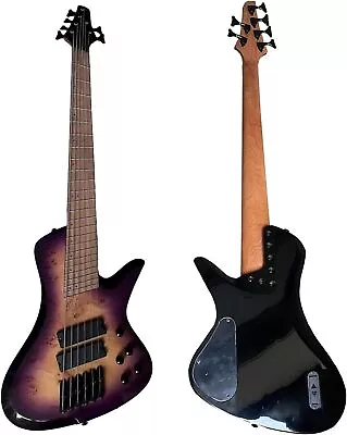 6 String Bass Fanned Fret Electric Bass Guitar Purple Burl Burst Quilt Maple • $372