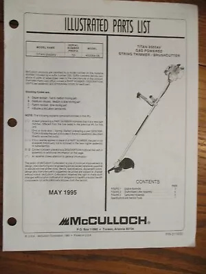 New Mcculloch Titan 2565av String Trimmer Brush Cutter Parts List May 1995 • $8.65