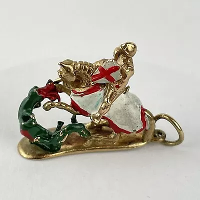 Vintage 9ct Yellow Gold Saint George Slaying The Dragon Colour Charm 5.2g 2.3cm • £645