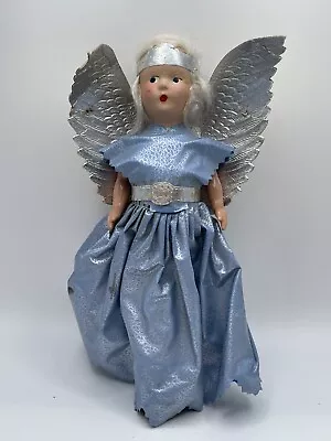 Antique Vintage Composition Angel Christmas Tree Topper 8” Silver Blue • $38.55