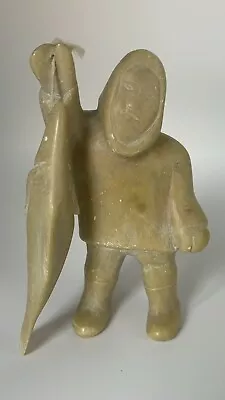 Inuit White Stone Carving Hunter Man With Fish • £140